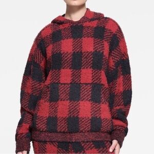 Skims unisex, thick fleece buffalo print hoodie size small/medium oversized